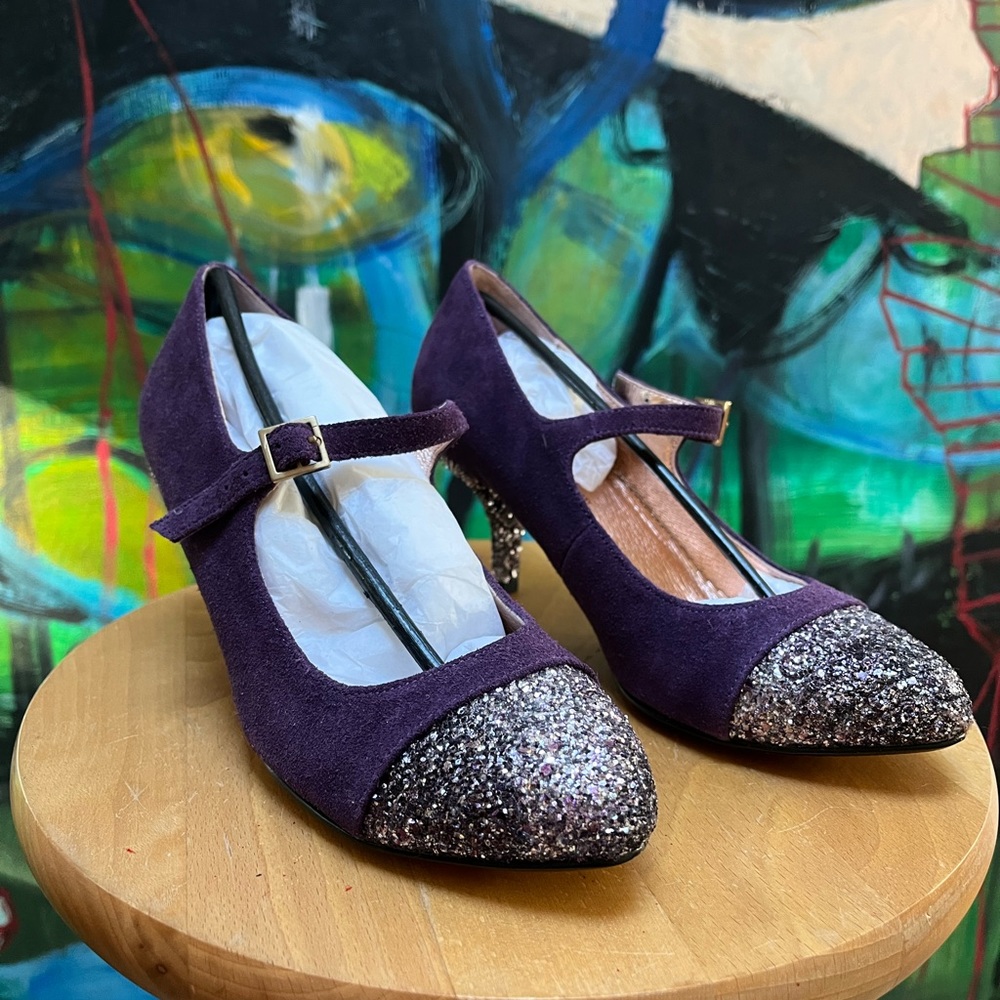 Purple suede and glitter heels!